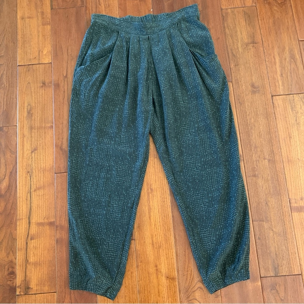 Eileen Fisher Teal Green Patterned Relaxed Tapered Pants